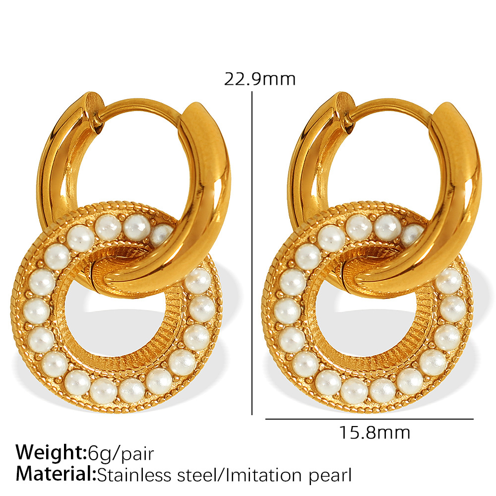 1 Pair Classic Series Retro Geometric Stainless Steel  Gold Color Artificial Pearl Women's  Drop Earrings h5 